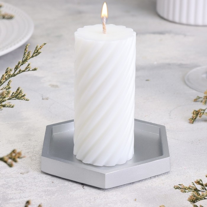 Подсвечник Подсвечник "Шестигранник. Мрамор" из гипса,9,7х11,3х1см,серебро