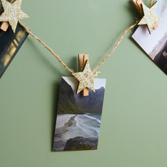 Набор декоративных прищепок &laquo;Звезды&raquo; 12&times;8 см, набор 6 шт., золотой