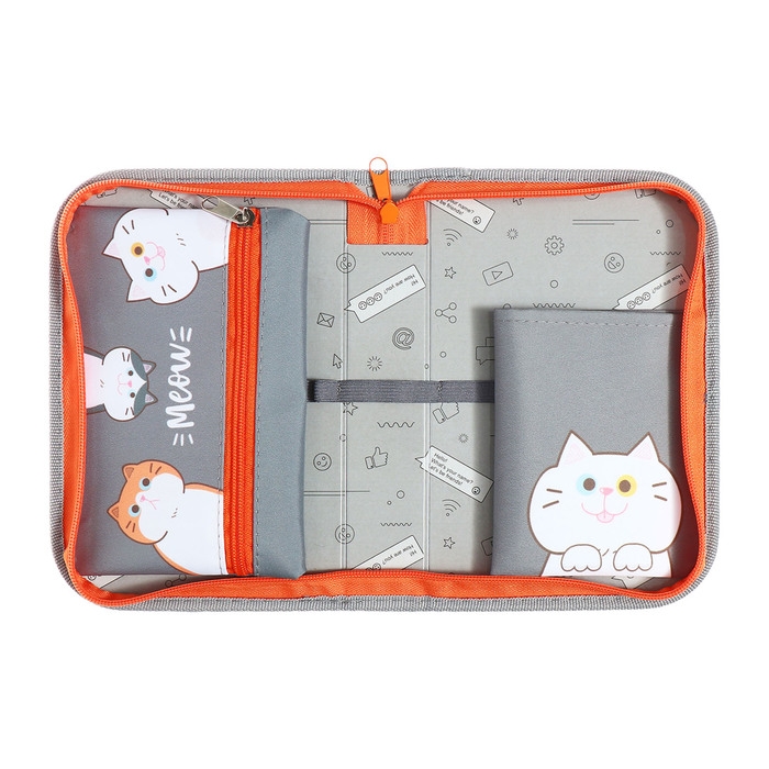 Пенал 1 секция 140 х 210 х 40 мм, откидной карман и косметичка, тканевый, Calligrata TOP Content Пенал 1 секция 140 х 210 х 40 мм, откидной карман и косметичка, тканевый, Calligrata TOP Content "Коты"