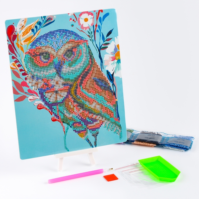 Алмазная вышивка &laquo;Сова-красавица&raquo;, с подставкой, с частичным заполнением