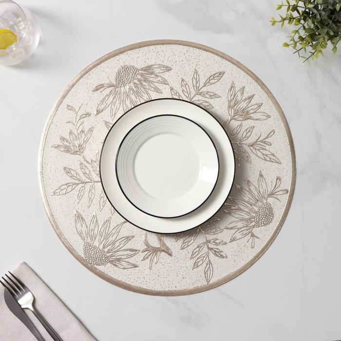 Салфетки сервировочные на стол Доляна &laquo;Ботаника&raquo;, 2 шт, d=38 см, цвет бежевый