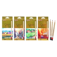 Карандаши 12 цветов, в картонной коробке, шестигранные, корпус золото, деревянные, Пейзаж Карандаши 12 цветов, в картонной коробке, шестигранные, корпус золото, деревянные, Пейзаж