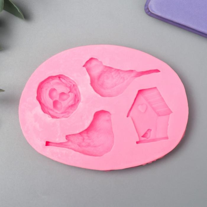 Молд силикон Молд силикон "Птицы с гнездом и скворечником" 4 предмета 1,4х7,1х9,4 см