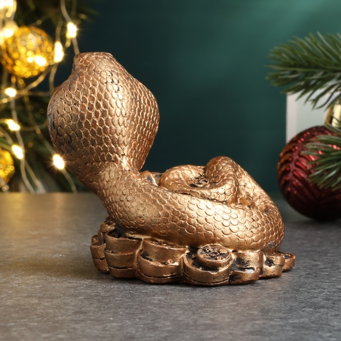 Новый год. Символ 2025. Фигура "Змея с сундуком" бронза, 6х6х5см