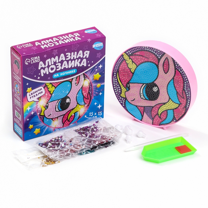 Ночник своими руками. Алмазная мозаика для детей с полным заполнением на ночнике &laquo;Единорожка&raquo;, 15 х 15 см