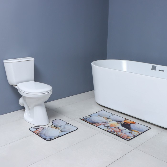 Коврики для ванной и туалета Доляна «Ракушки», 2 шт: 40×45 см, 45×75 см Коврики для ванной и туалета Доляна «Ракушки», 2 шт: 40×45 см, 45×75 см