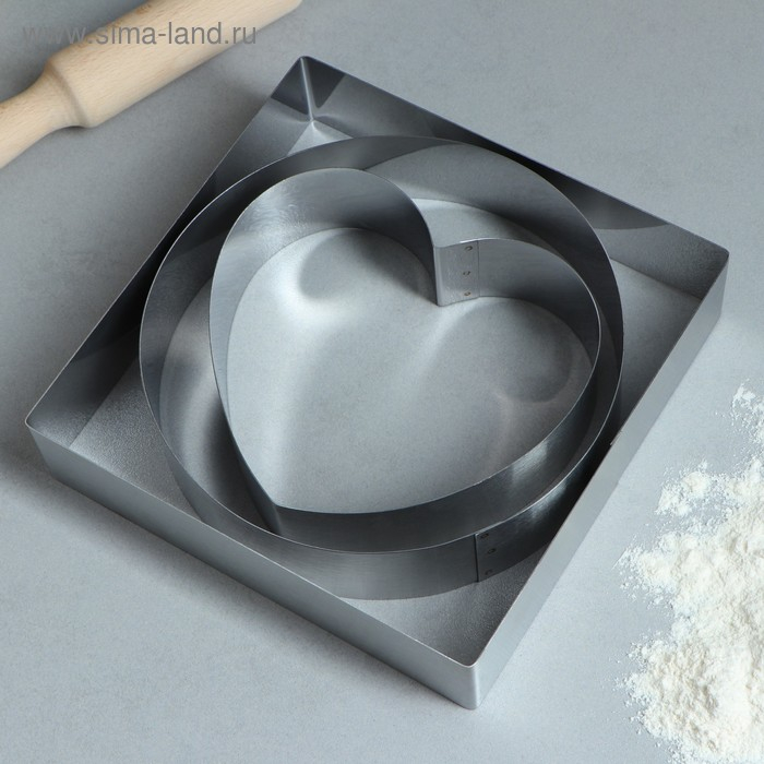 Набор форм для выпечки и выкладки &laquo;Круг, квадрат, сердце&raquo;, 20 х 20 х 5 см, 3 шт