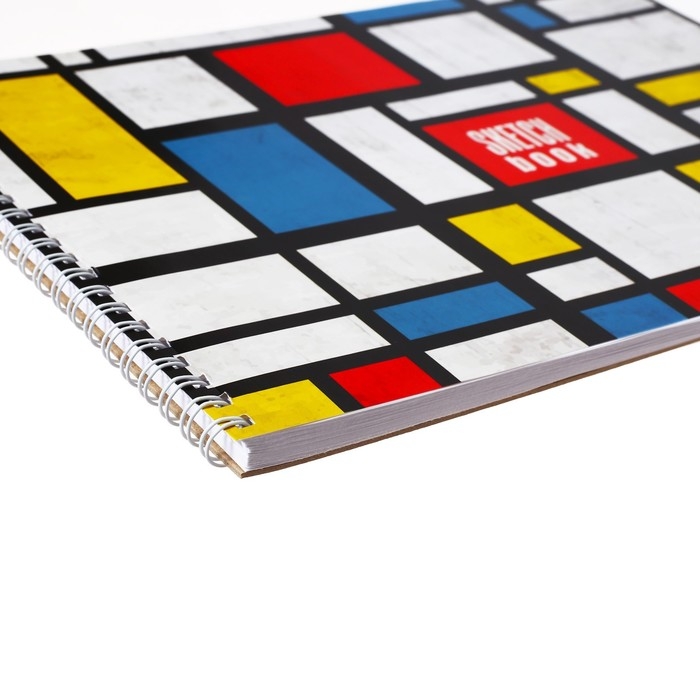 Скетчбук А4, 40 листов на гребне по короткой стороне "В квадрате", обложка мелованный картон, твёрдая подложка, блок 100 г/м&sup2;