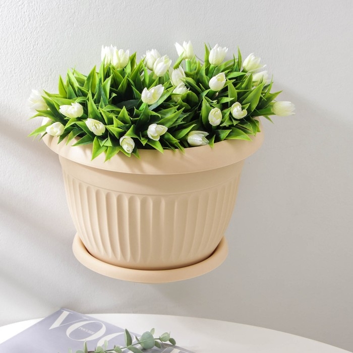 Горшок с поддоном настенный «Ливия», 4,6 л, цвет белая глина Горшок с поддоном настенный «Ливия», 4,6 л, цвет белая глина