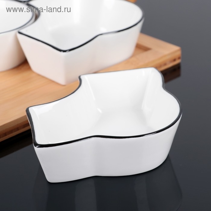 Набор салатников керамических с крышкой на деревянной подставке &laquo;Эстет. Квадрат&raquo;, 5 предметов, 33&times;27,5&times;11 см, цвет белый