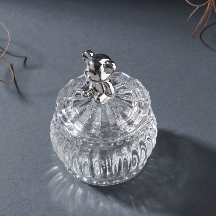 Шкатулка стекло "Мишка" серебро 8х8х10 см