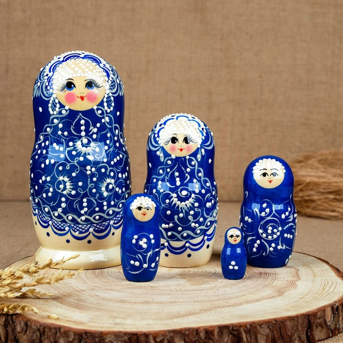 Матрёшка &laquo;Гжель&raquo;, высокая, 5 кукольная, люкс