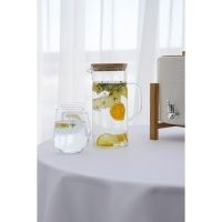 Кувшин для воды стеклянный мерный из стекла с бамбуковой крышкой BellaTenero &laquo;Эко. Фрукты&raquo;, 1,2 л, 14,5&times;9,5&times;22 см