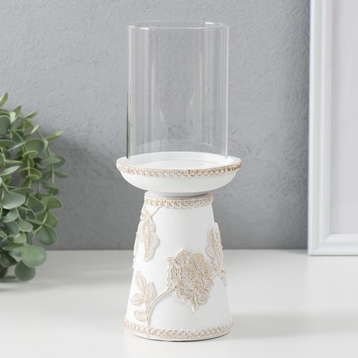 Подсвечник полистоун на 1 свечу Подсвечник полистоун на 1 свечу "Цветение. Кружево" белая с золотой патиной 9,5х9,5х24,2 см 984823