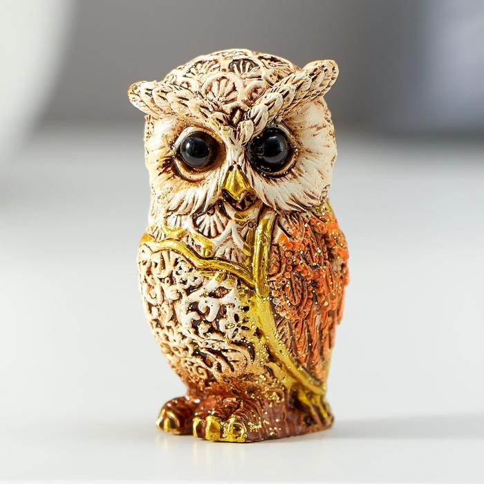 Сувенир полистоун "Филин беж с оранжевыми крыльями" МИКС 5х2,8х3 см