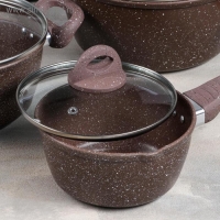 Набор посуды, 4 предмета: кастрюля 4 л, сотейник 2,5 л, ковш 1,4 л, сковорода d=24 см, антипригарное покрытие, цвет коричневый Набор посуды, 4 предмета: кастрюля 4 л, сотейник 2,5 л, ковш 1,4 л, сковорода d=24 см, антипригарное покрытие, цвет коричневый