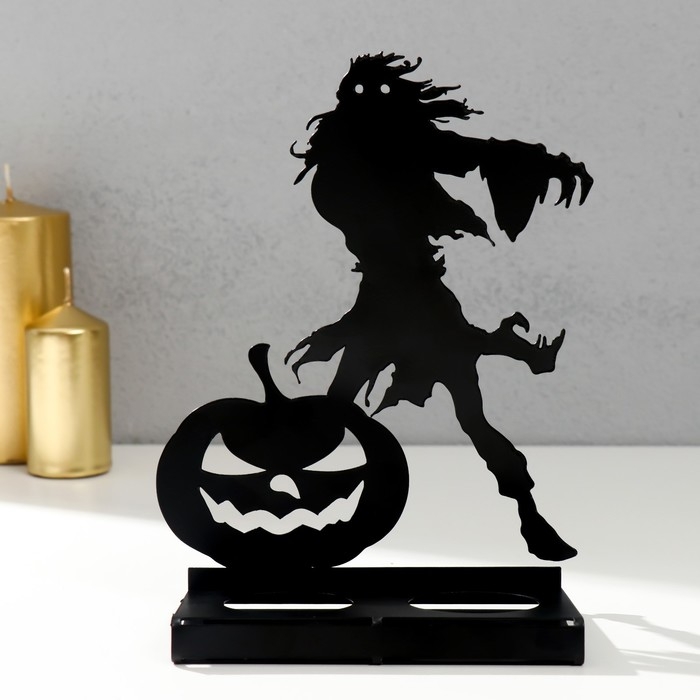 Подсвечник металл на 2 свечи Подсвечник металл на 2 свечи "Хэллоуин. Монстр с тыквой" чёрный 18х13,5х6 см