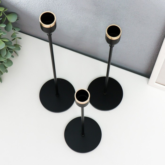 Подсвечник металл Подсвечник металл "Классика" набор 3 шт чёрный 24х8х8, 29х8х8, 34х8х8 см