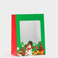 Пакет подарочный новогодний с окном "Снеговик" 30 х 22 х 14 см. Пакет подарочный новогодний с окном "Снеговик" 30 х 22 х 14 см.