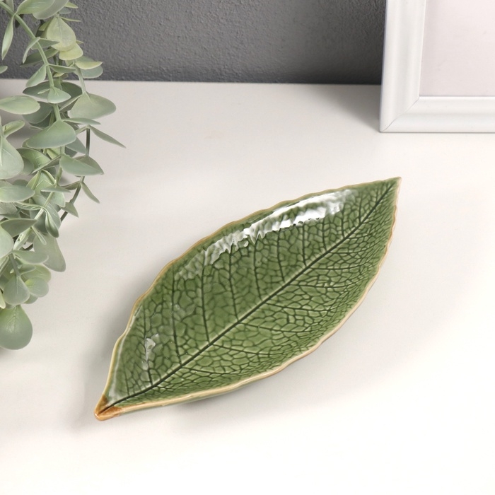 Сувенир керамика подставка Сувенир керамика подставка "Лесной листочек" зеленый 20,5х8,5х2 см