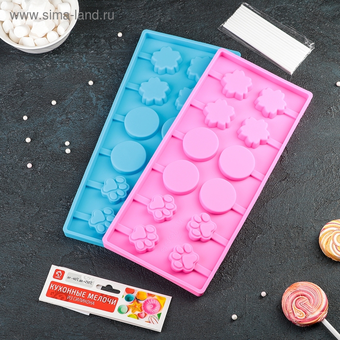 Форма для леденцов Доляна &laquo;Вкусная сладость&raquo;, силикон, 26,5&times;11,5 см, 12 ячеек (d=3,5 см), с палочками, цвет МИКС