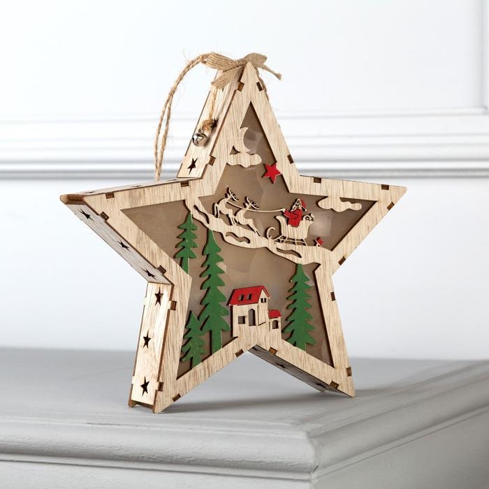 Светодиодная фигура &laquo;Звезда с новогодним пейзажем&raquo; 22 &times; 22 &times; 4 см, дерево, батарейки АААх2 (не в комплекте), свечение тёплое белое