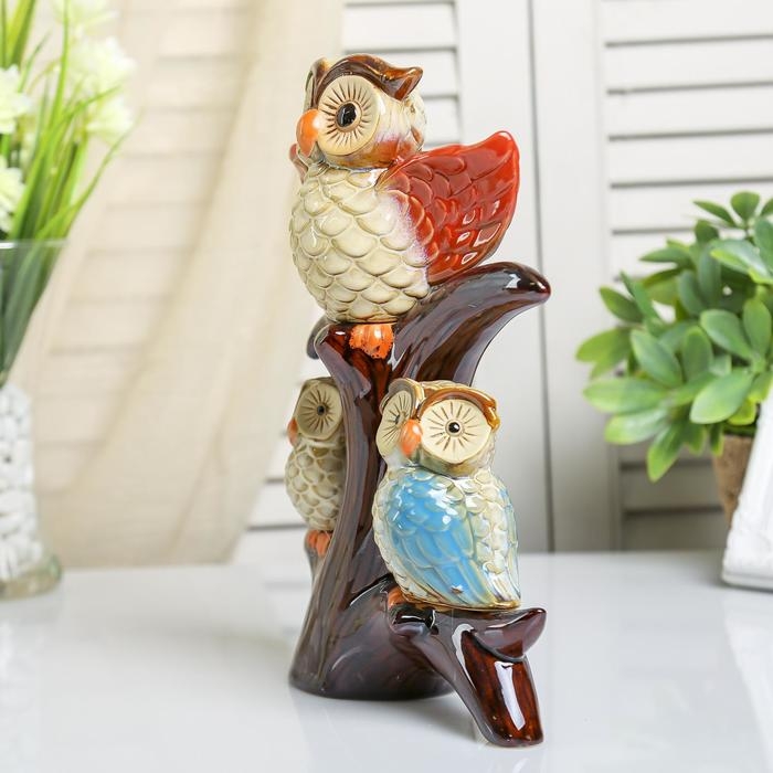 Сувенир керамика "Три совушки на дереве" 24,5х19х6,5 см