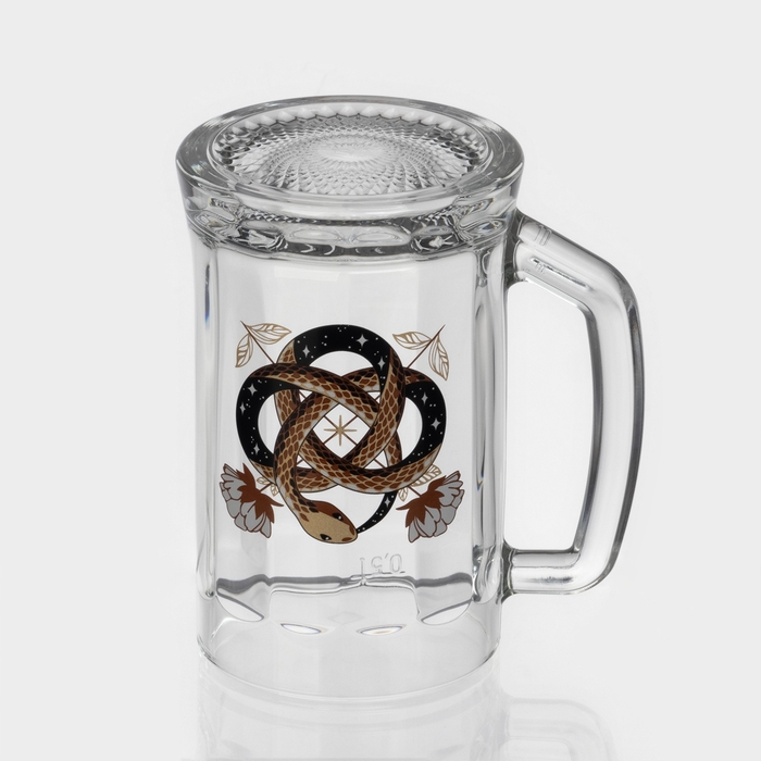 Кружка стеклянная для пива &laquo;Золотые змейки&raquo;, 500 мл, МИКС