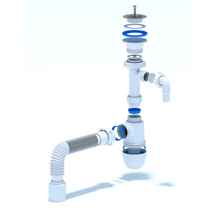 Сифон для мойки "АНИ Пласт" C0310, 1 1/2"х40 мм, с отводом и гофрой 40x50 мм