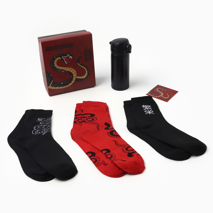 Подарочный набор термос и носки 3 пары KAFTAN Подарочный набор термос и носки 3 пары KAFTAN "Змея" р. 41-44 (27-29 см)
