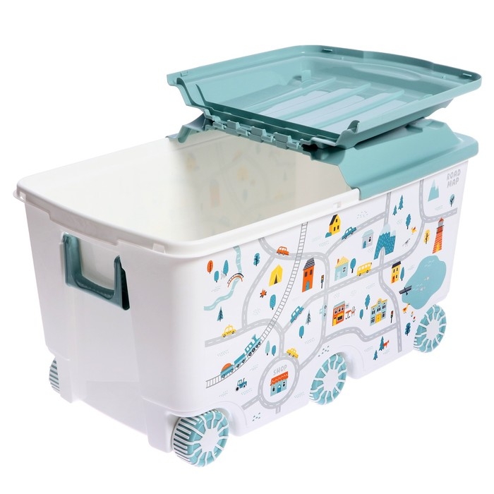 Ящик для игрушек на колесах «Путешествие», с декором, 685 × 395 × 385 мм, цвет светло-голубой Ящик для игрушек на колесах «Путешествие», с декором, 685 × 395 × 385 мм, цвет светло-голубой