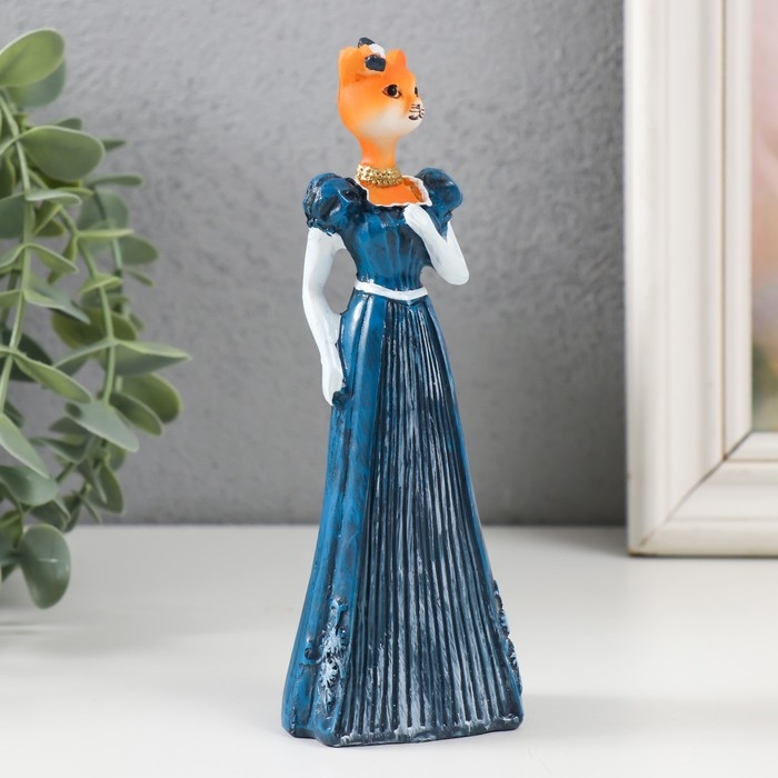 Сувенир полистоун "Леди кошка в синем платье"