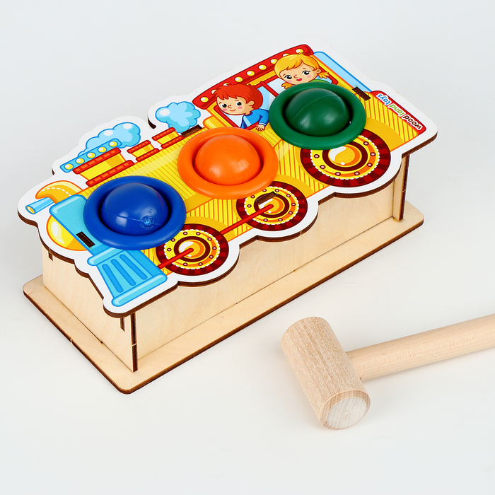 Стучалка-сортер &laquo;Паровоз&raquo;, с молотком, МИКС, шарики: 3 см