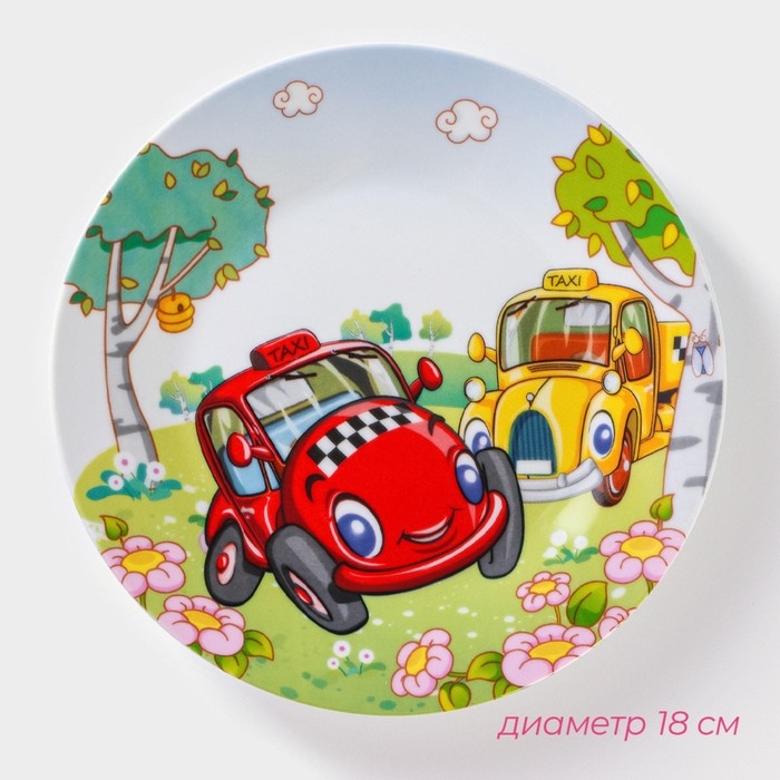 Набор детской посуды из керамики Доляна &laquo;Такси&raquo;, 3 предмета: кружка 230 мл, миска 400 мл, тарелка d=18 см