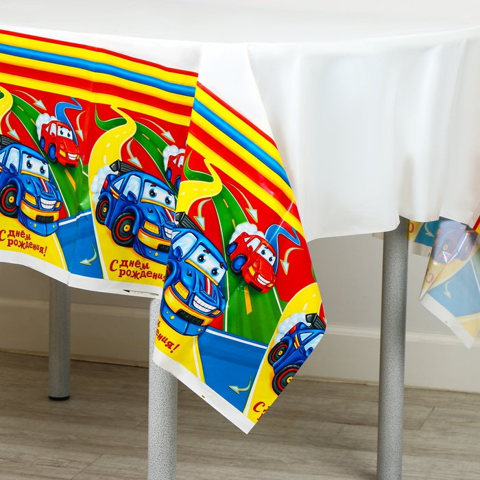 Скатерть одноразовая &laquo;С днём рождения&raquo;, тачки, 180х137 см