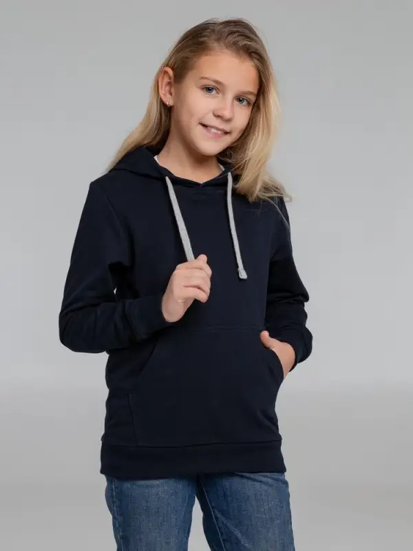 Толстовка с капюшоном детская Kirenga Kids, темно-синяя, 12 лет Толстовка с капюшоном детская Kirenga Kids, темно-синяя, 12 лет