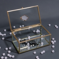 Органайзер для хранения &laquo;MOUNTAINS&raquo;, с крышкой, стеклянный, с зеркальным дном, 1 секция, 14,5 &times; 8,5 &times; 6 см, цвет прозрачный/медный