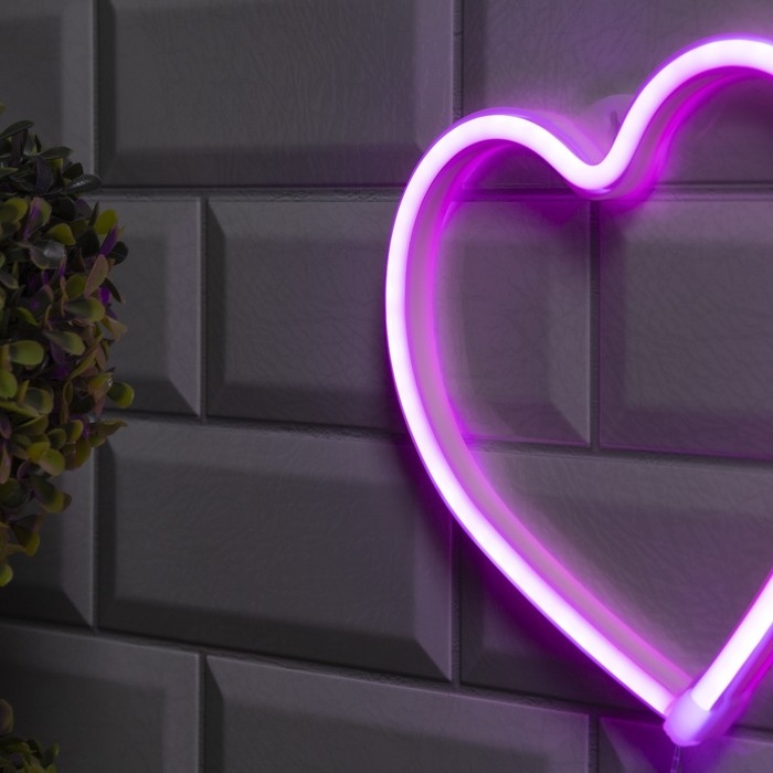 Неоновая вывеска &laquo;Сердце&raquo; 20 &times; 20 см, батарейки ААх3 (не в комплекте), USB, свечение розовое