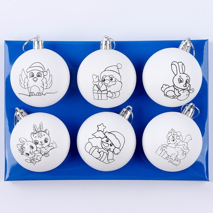 Ёлочные шары под раскраску на новый год &laquo;Загадай желание&raquo;, 6 шт, d = 5,5 см, новогодний набор для творчества
