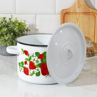 Кастрюля эмалированная цилиндрическая &laquo;Клубничная поляна&raquo;, 4,5 л