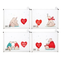 Папка-конверт на молнии формат А4, 180мкр, с рисунком "Медведи", МИКС Папка-конверт на молнии формат А4, 180мкр, с рисунком "Медведи", МИКС