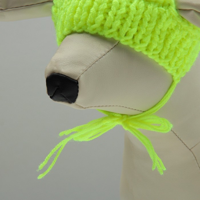 Шапка вязаная для собак, с помпоном, M-L (объем головы 28 см, высота 9 см), микс