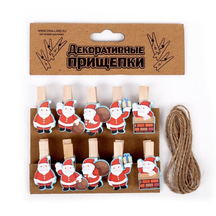 Набор декоративных прищепок Набор декоративных прищепок "Дед Мороз" набор 10 шт.