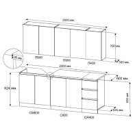 Кухонный гарнитур Мори, 2000х600, Графит