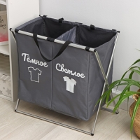 Корзина для белья Доляна Color, складная, двойная, 61×36×57 см, цвет серый Корзина для белья Доляна Color, складная, двойная, 61×36×57 см, цвет серый