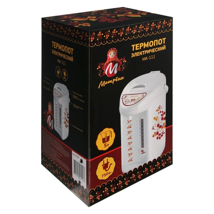 Термопот МАТРЕНА МА-111, 750 Вт, 5 л, регулировка t°, белый с рисунком Термопот МАТРЕНА МА-111, 750 Вт, 5 л, регулировка t°, белый с рисунком