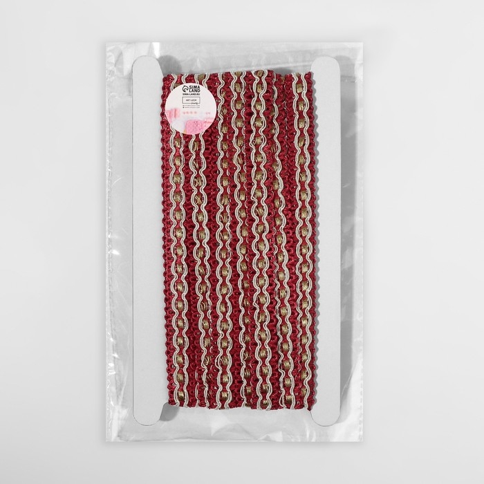 Тесьма декоративная, 16 мм, 9,1 &plusmn; 0,5 м, цвет бордовый/бежевый