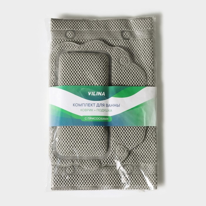 Набор для ванны с присосками &laquo;Лотос&raquo;, коврик 43&times;90 см, подушка 33&times;33 см, цвет серый