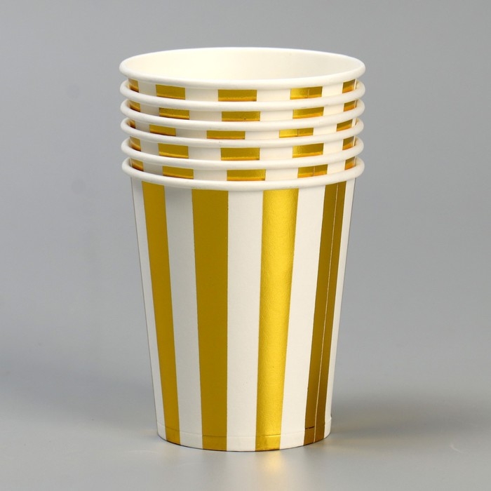 Стакан бумажный «Полоска», набор, 6 шт., цвет золото Стакан бумажный «Полоска», набор, 6 шт., цвет золото