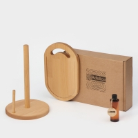 Подарочный набор деревянной посуды Adelica, разделочная доска, держатель для кухонных принадлежностей, масло в подарок 100 мл, берёза Подарочный набор деревянной посуды Adelica, разделочная доска, держатель для кухонных принадлежностей, масло в подарок 100 мл, берёза